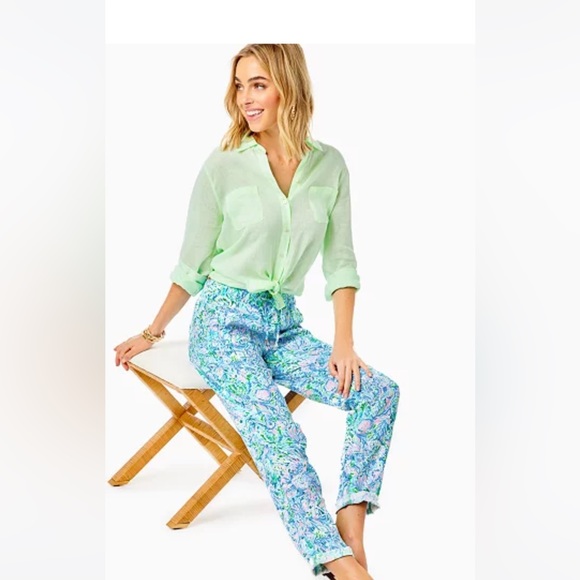NWT LILLY PULITZER LINEN PANTS M - Picture 1 of 9